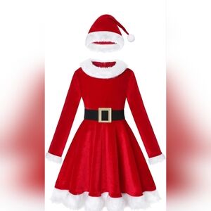 Girls Mrs. Santa Costume Red Dress Christmas Holiday Dress Up Outfits